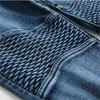 EHMD Motorcykel Patchwork Jeans Mäns Fiskskalor dekorerad Tvättad Slim-Fit Pläterad Hög Elastiska Solid Färgbyxor Fall Winter G0104