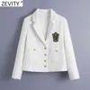 Femmes Angleterre Style Badge Patch Bouton de laine Blazer Manteau Vintage Manches longues Poches Femme Vêtements de dessus Chic Tops CT663 210416