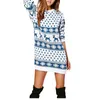 Women Dress Christmas Elk Pattern Printed Full Length Regular Sleeve Round Neck Loose Elegant Fashion Clothing 210522