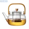 Утолщенные стеклянные чайные горшки термостойкий чайник с бамбуковой ручкой можно использовать электрическую керамическую печь кипящий цветочный горшок 210813