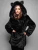 Korean Style Faux Fur Coat Women White With Rabbit Ear Hood Full Sleeve Cute Long Coats Causal Brand Warm Winter Jacket 211213