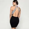 Sexy Diamond Halter Bandage платье белые женские без рукавов Высокое шею Bodycon Club знаменитости вечеринка мода 210527