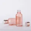 10pcs/lot 5-100ml Rose-Gold Cap Pink Glass Dropper Pipette Bottles for essence liquidEssential/massage Oil Refillable Container