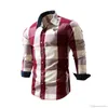 Röd och blå plädskjorta Men T-shirts Ny sommar Mode Chemise Homme Mens Checkered T Shirts Kortärmad Blus