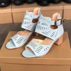 2021 Designer Dames Sandaal Zomer Hoge hak Sandalen Zwart Blauw Party Dia's met Crystals Beach Outdoor Casual Schoenen Groot Maat W64