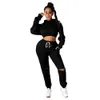 Active Wear Sporty Jogging Suit pour femmes Tenues décontractées Off épaule à manches longues Sweat à capuche + trou Sweatpant 2 pièces Ensembles 210525