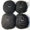 Afro Curl 360 Waves PU Toupee Мужской парик Полные кружевные шиньоны Китайские Remy Замена человеческих волос Мужские волнистые единицы для черных мужчин3508197
