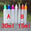 15 ml 30 ml PE e Sıvı Şişe Renkli Çocuk Kanıtı Kapaklar Uzun İnce İpuçları Kalem Şekli Kalın Yağ Vape Şişeleri