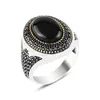 30 Styles Vintage Handmade Turkish Signet Ring for Men Women Ancient Silver Color Black Onyx Stone Punk Rings Religious Jewelry181g