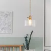 Pendant Lamps Vintage Nordic Brass Glass Droplight Carved Water Wave Pattern Hanging Lights Copper Lighting Lampshades