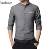 Mode Casual Men Tröja Långärmad Mandarin Collar Slim Fit Koreanska Business s Klänning s Kläder M-5XL 210721