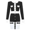 Ocstrade Fashion Black and White Bandage Two Piece Set Women Long Sleeve 2 Outfit Bodycon Party Dress 211106