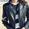 Skóra damska Faux 2021 Spring Autumn Motorcycle PU Kurtka dla kobiet mody krótki styl Slim Fit Coat