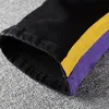 Streetwear amarelo roxo listrado jeans homens negros slim rasgado moda marca calças casuais hip hop dança quatro temporada calça