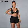 Kvinnor Set Solid Ärmlös V-Neck Crop Tops Strechy Shorts Två 2 Styck Sats Casual TrackSuit Track Sweatsuit Sommar Outfits 211116