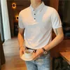 IEFB British Summer Mäns Solid Färg Blå Lapel Toppar Koreansk Slim Fit Short Sleeve Casual Trend Polo Shirt 9Y6677 210524