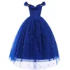 Principessa Cenerentola Vestire Vestiti Ragazza Off Spalla Pageant Ball Gown Bambini Deluxe Fluffy Bead Halloween Party 805 V2