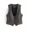 Vintage Woman Dark Grey Plaid Slim Vest Coat Spring Fashion Ladies Soft Button Tank Female Casual Basic Outerwear 210515