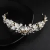 Handgjorda kristallbröllop hårtillbehör strass tiara brud pannband kronor huvudstycke klara pärlor för kvällsfest3568