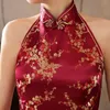 Sexy Borgonha Mulher Feminina Vestido De Festa De Vestido Chinês Backless dama de honra Cheong-Sam Long Cheongsam Qipao S-XXXL 0115052 Roupas étnicas