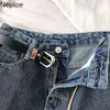 Обжимное контрастное цвет пэчворк Джинсовая широкая нога шорты лето высокая талия бедро с поясным карманом короткий FEMININO 210422
