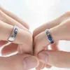 Couple Ring Korean 925 Sterling Silver Van Gogh Starry Couple Open Ring Simple Blue Starry Design Valentine's Day Jewelry Gift G1125