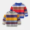 Höst Vinter Boys Tröja Knitted 2021 Ny Fashion Retro Plaid Pattern Baby Warm Coats Barnens Pullover 2-6Y Barn Tröjor Y1024