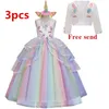 Unicorn cosplay menina crianças vestido de noiva primeiro comunhão longo formal sem mangas natal princesa festa de baile para 210508