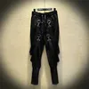 Mężczyźni Multi Kieszenie Hip Hop Punk Harem Spodnie Wstążki Street Wear Man Casual Joggers Elastyczna Talia Cargo Spodnie Techwear 211013