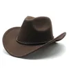 Hiver femmes hommes noir laine Fedora chapeau Chapeu Western Cowboy chapeau Gentleman Jazz Sombrero Hombre casquette élégante dame Cowgirl chapeaux 22025208398