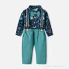 neonati Stampati set di abbigliamento infantile camicia a maniche lunghe fiore bretelle belle Pantaloni 2 pezzi abiti compleanno Natale neonato primo anno abiti S1814