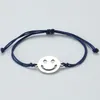 Silver Color Stainless Steel Cute Smile Bracelets Adjustable String Jewelry for Couples Friends With Card Make A Wish