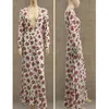 Casual Kleider 2021 Bohemian Gedruckt Lange Kleid Frauen Floral Maxi Hippe Tiefem V-ausschnitt Rüschen Chic Boho Kleidung Rom Femme