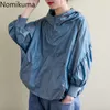 Nomikuma Spring Summer Thin Coat Causal Hooded Women Sun-protection Jacket Bat Sleeved Patchwork Outwear 6E366 210427