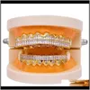 Grillz, bijoux de corps dentaires, livraison directe 2021, ajustement personnalisé, barre Hip Hop plaquée or, Zircon Grillz, haut et bas, crocs de vampire, grilles de dents