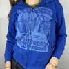 Frauen Hoodies mit Taschen 90er Jahre Vintage Grafik Y2k Ästhetische Mantel Top E-Girl Sweatshirts Frühling Herbst Gedruckt Reißverschluss 210803