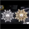 Pins, Moda Mulheres Big Pearl Broche Flor Cristal Rhinestone Snowflake Brooch Pins Gold Sier Cor para Lady Gift Designer Jóias Drop Del