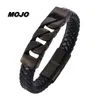 Bracciale toggle in vera pelle con ciondolo a catena in acciaio inossidabile stile punk da uomo cool