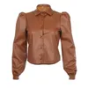 Women's Blouses & Shirts Blouse Spring Leather Tops Vintage Long Sleeve Turn-down Solid Color Streetwear Casual Slim Fit Female