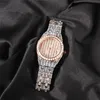 Trendy mężczyźni Hiphop zegarek Bransoletka złota Pleceń Pełna bling wie Diamond Stone Kwarc zegarki bransoletki na męską biżuterię Prezent306i