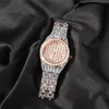 Trendy Mannen Hiphop Horloge Armband Vergulde Volledige Bling CZ Diamond Stone Quartz Horloges Armbanden voor Heren Sieraden Gift2696