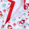 Summer Christmas Baby Rompertjes Schattig Pasgeboren Kinderen Meisje Casual Korte Mouw Lange Broek Santa Claus Bomen Sneeuwpop Printed Rits Jumpsuits Peuter Kleding M3817