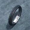 Wholesale Price High Quality Leather Jewelry Stainless Steel Bracelet In Three Colors Fashionable Men's Bangle