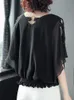 Pink Hollow Chiffon Blouse Summer Women Shirt Solid V-neck Tops Plus Size Short Butterfly Sleeve Fashion Clothing 9178 50 210417