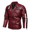 Mens Motorcykeljacka Höst Vinter Män Faux PU Läder Jackor Casual Broderi Biker Coat Zipper Fleece Male Jacket 211119