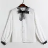 Damskie Bluzki Koszule Przyjazd Korea Moda Kobiety Z Długim Rękawem Szyfon All-Dopasowany Biuro Lady Bow Sweet Cute White Bluzka Kobiet Topy S39