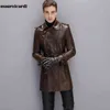 Mauroicardi herfst zwart kunstleer trenchcoat mannen lange mouw riem dubbele breasted bruin plus size mannen kleding 4XL 5XL 211110