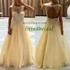 Glitter Nefis Sarı Gelinlik Modelleri Kolsuz Örgün Boncuklu Backless Abiye Robes de Mariée