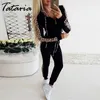 Tataria 2 Stück Set Frauen Leopard Gedruckt Trainingsanzug Herbst Winter Langarm Mantel Weibliche Hoodies Hosen Zwei Stücke 210514