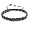 Tesbihane Special Cut Macrame Braiding Black Hematite Natural Stone Bracelet Bangle